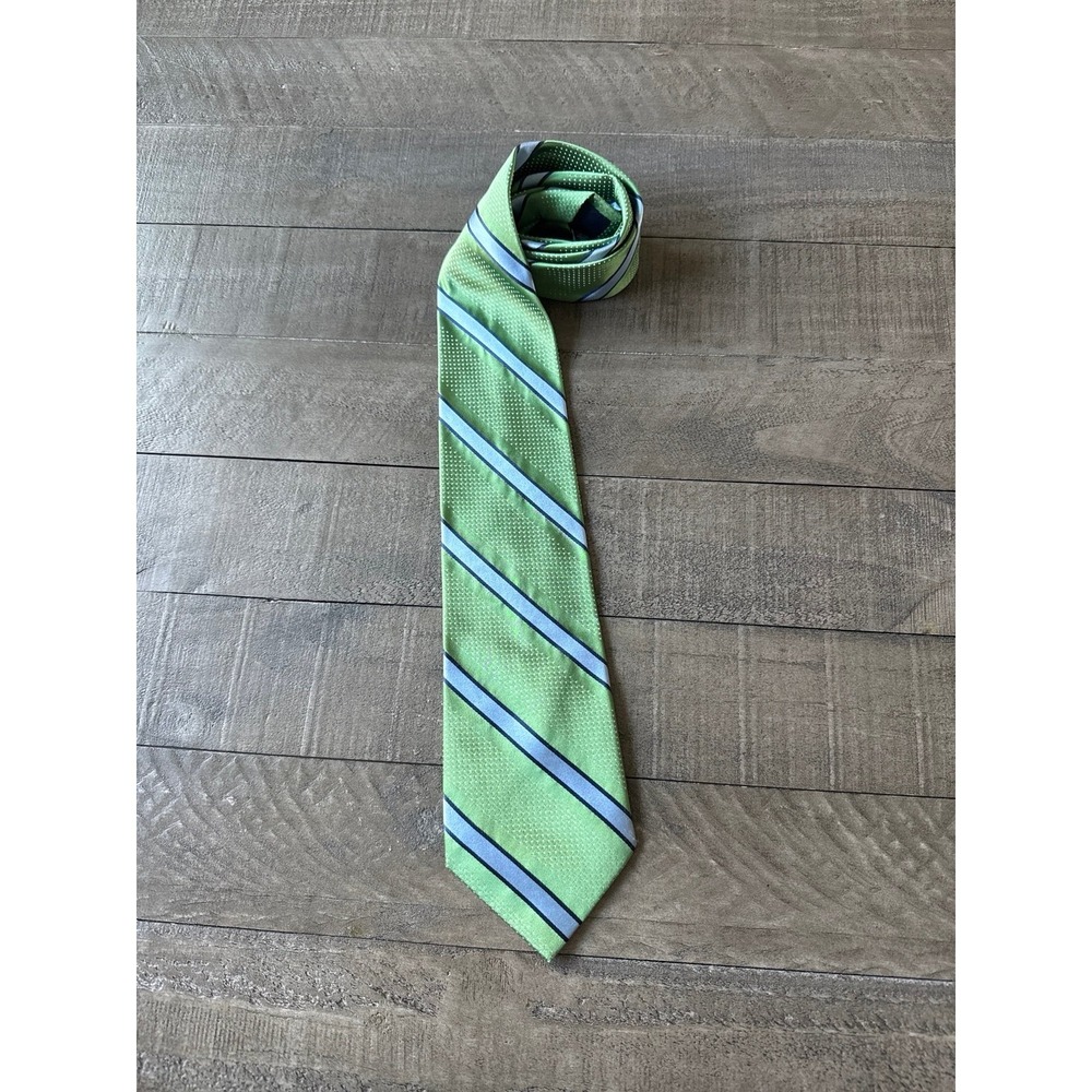 Nautica Green with blue strips white polka dots 100% Silk tie